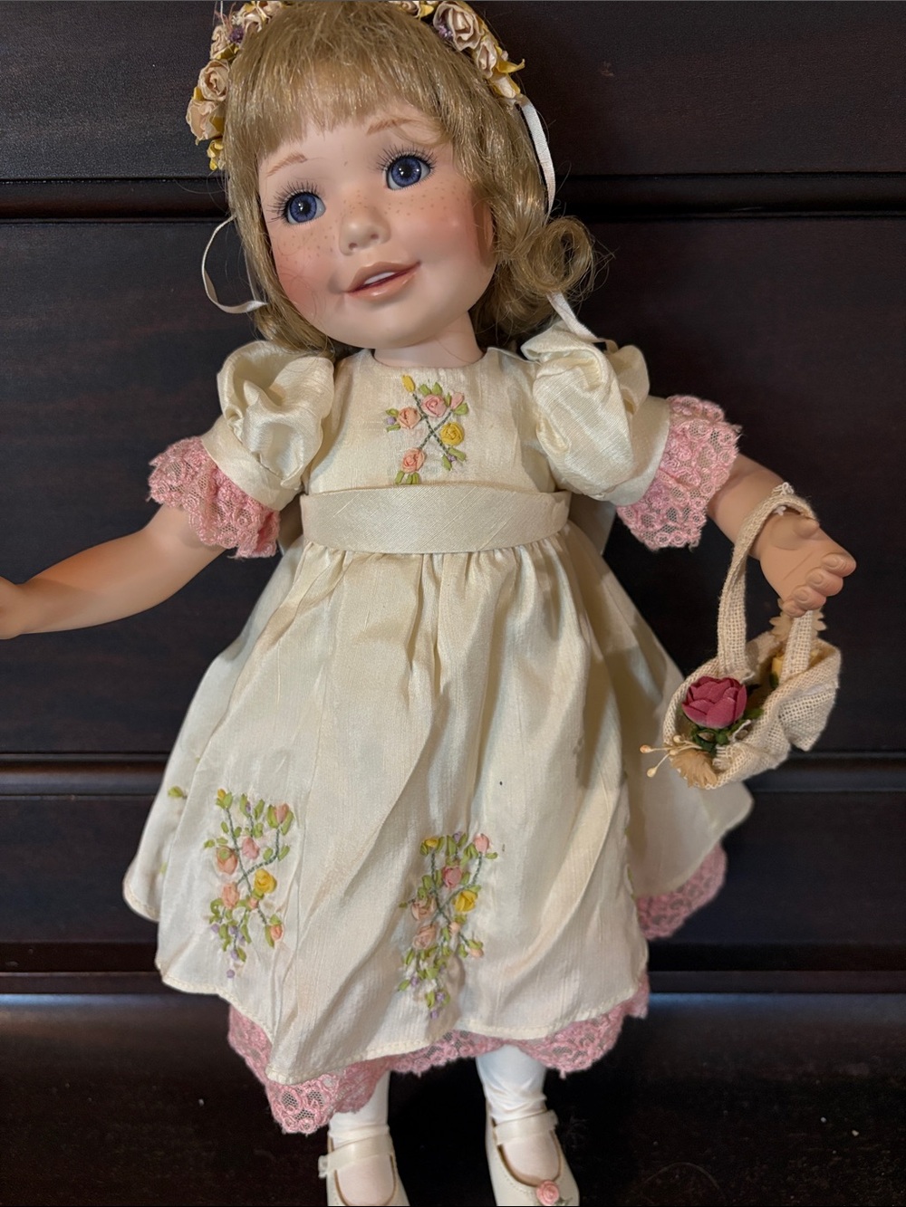 Danbury Mint flower girl  Porcelain Doll with Floral Dress